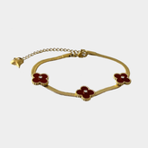 İtalyan Yonca Bordo Taşlı Altın Bileklik