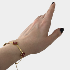 İtalyan Yonca Bordo Taşlı Altın Bileklik