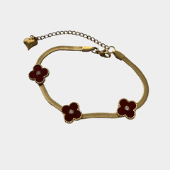 İtalyan Yonca Bordo Taşlı Altın Bileklik