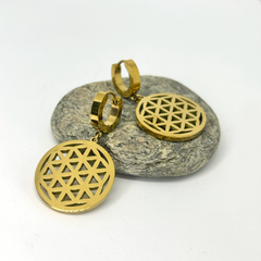 Geometrik Yuvarlak Halka Altın Küpe