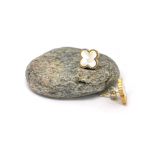 Yonca Beyaz Altın Küpe