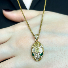 Yeşil Gözlü Yılan Uzun Altın Kolye