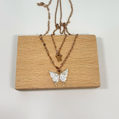 Taşlı Kelebek Rose Altın Singapur Kolye