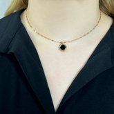 Çift Taraflı Siyah Beyaz Rose Altın Kolye