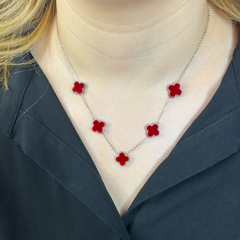 Beşli Yonca Bordo Altın Kolye