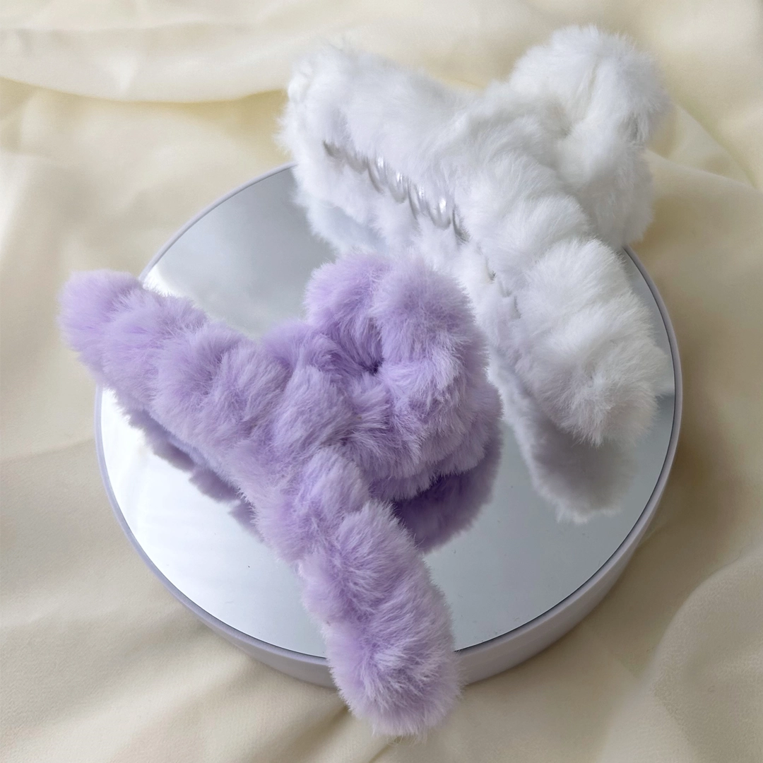 Beyaz Lila Peluş Mandal Toka