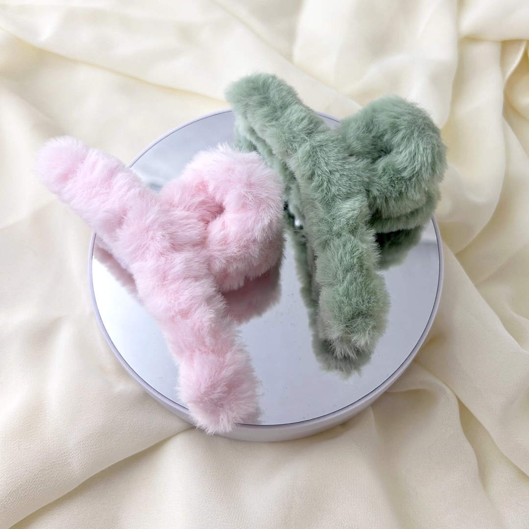 Pembe Yeşil Peluş Mandal Toka Seti