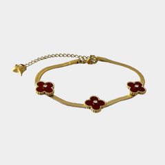 İtalyan Yonca Bordo Taşlı Altın Bileklik