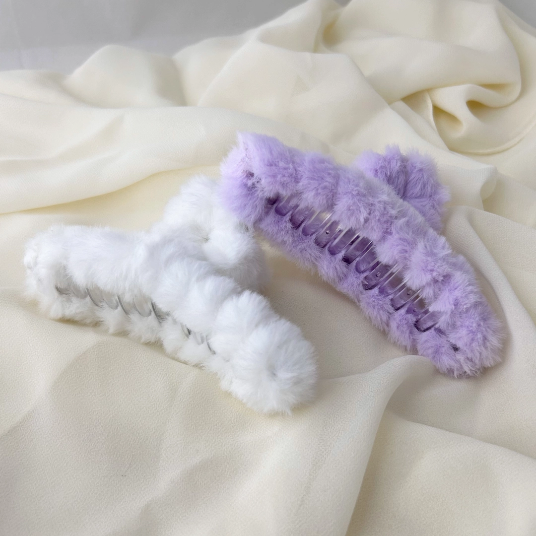 Beyaz Lila Peluş Mandal Toka