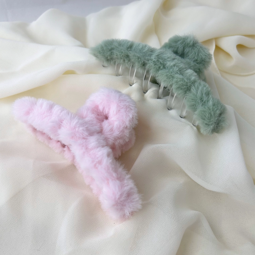 Pembe Yeşil Peluş Mandal Toka Seti