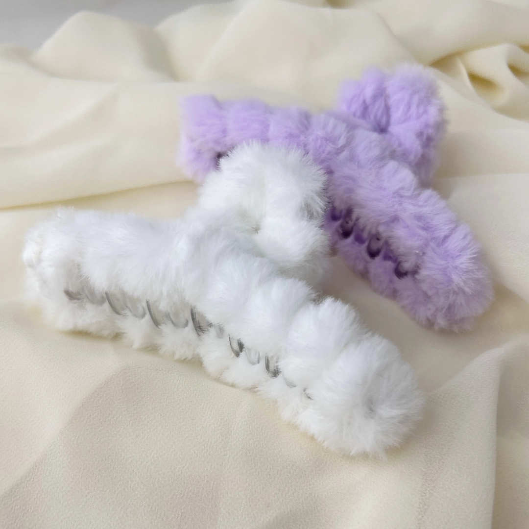 Beyaz Lila Peluş Mandal Toka