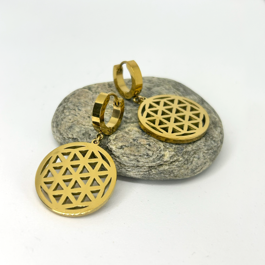 Geometrik Yuvarlak Halka Altın Küpe