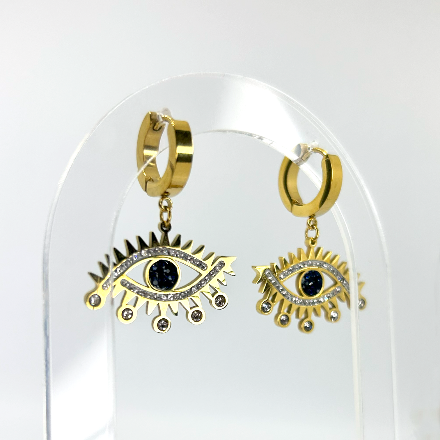 Taşlı Göz Altın Çelik Küpe