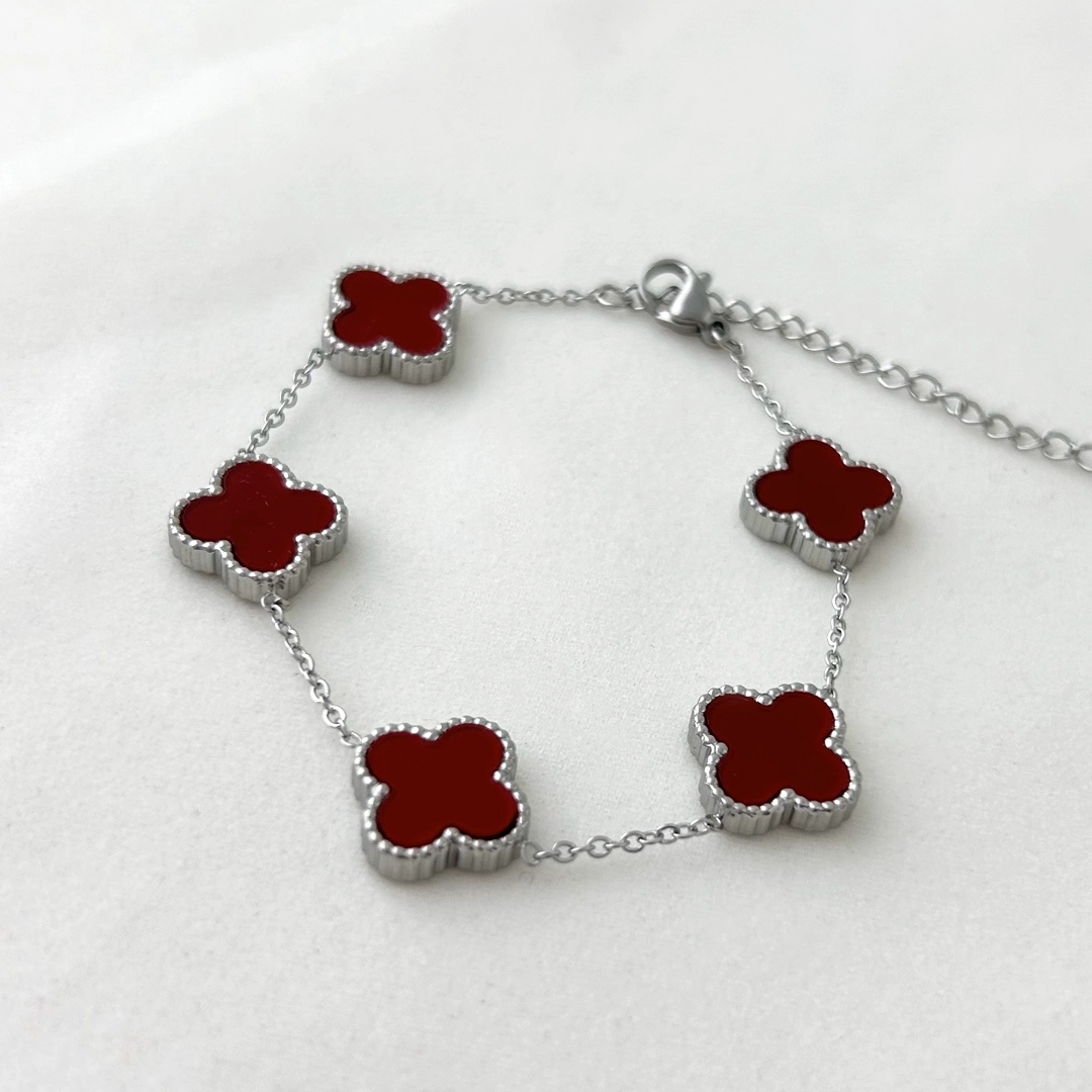 Bordo Yonca Gümüş Bileklik