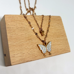 Taşlı Kelebek Rose Altın Singapur Kolye