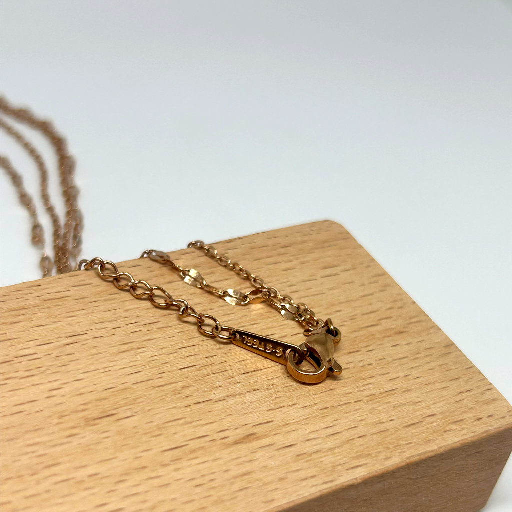 Taşlı Kelebek Rose Altın Singapur Kolye