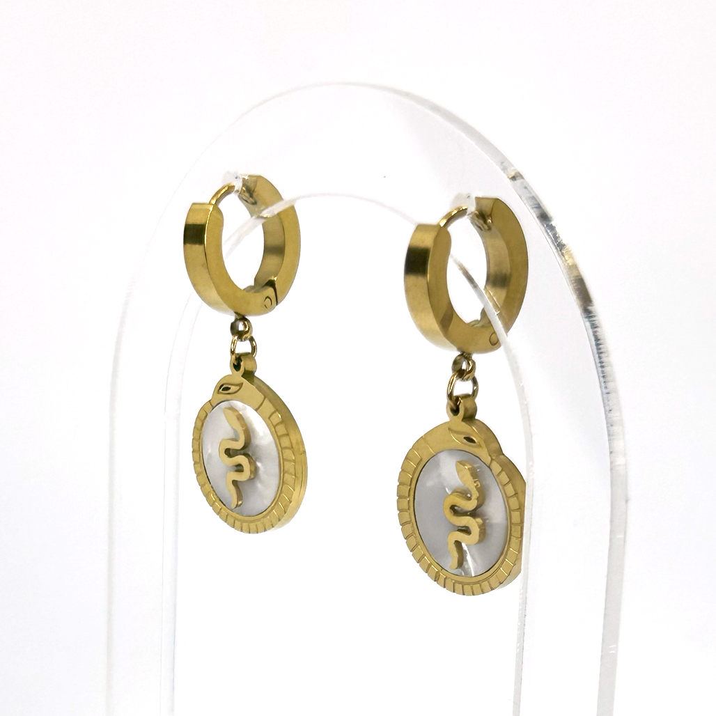 Yılan Sedef Altın Küpe