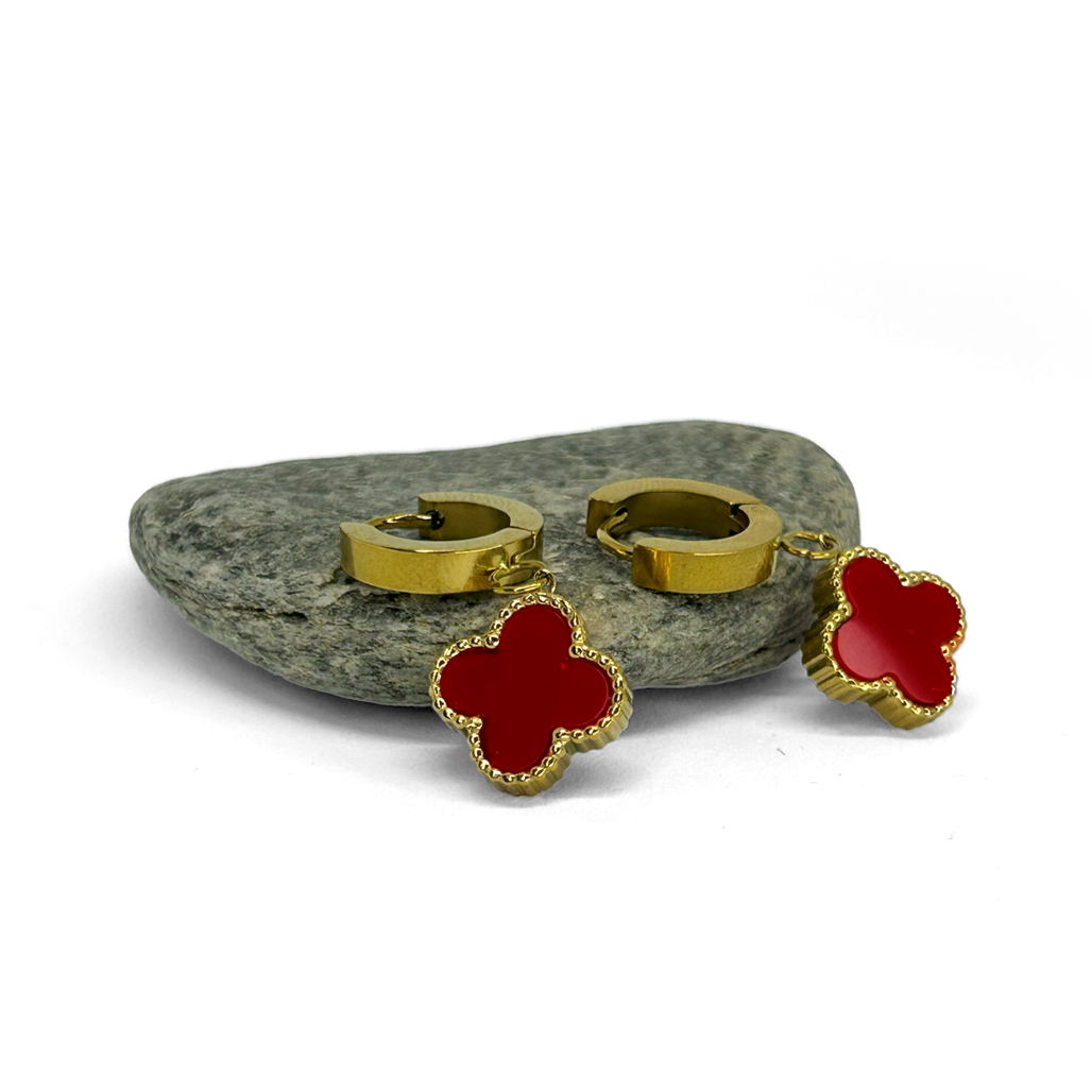 Yonca Bordo Altın Küpe