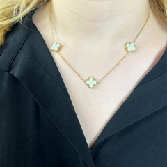 Üçlü Yonca Beyaz Altın Kolye