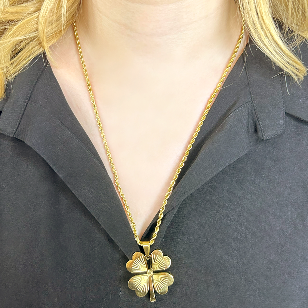 Burgu Yonca Uzun Altın Kolye